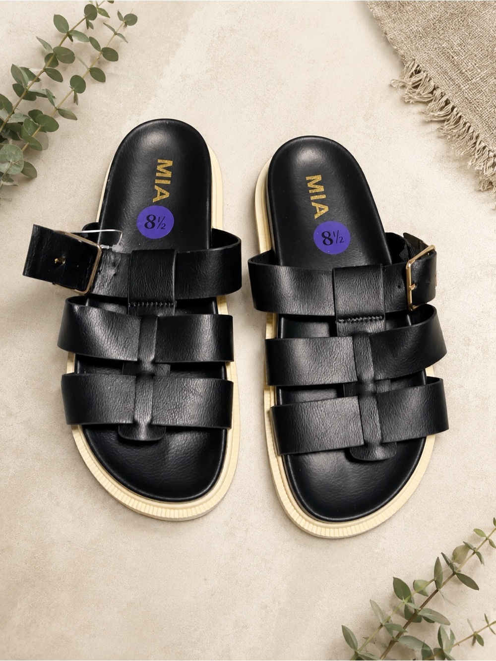 MIA Women’s Fisherman Slide Sandals Black Size 8.5 Chunky Sole NWOB